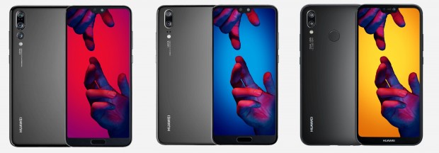De gauche à droite : les P20 Pro, P 20 et P 20 Lite