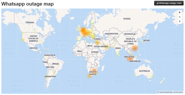 whatsApp outage map