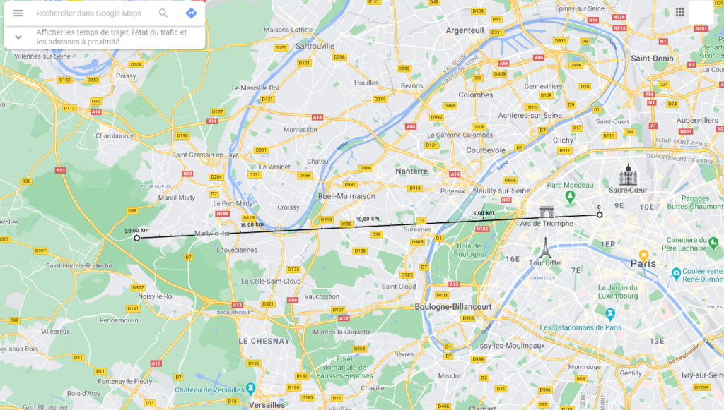 Comment calculer une distance de 20 kilomètres à vol d’oiseau avec Google Maps Geeko