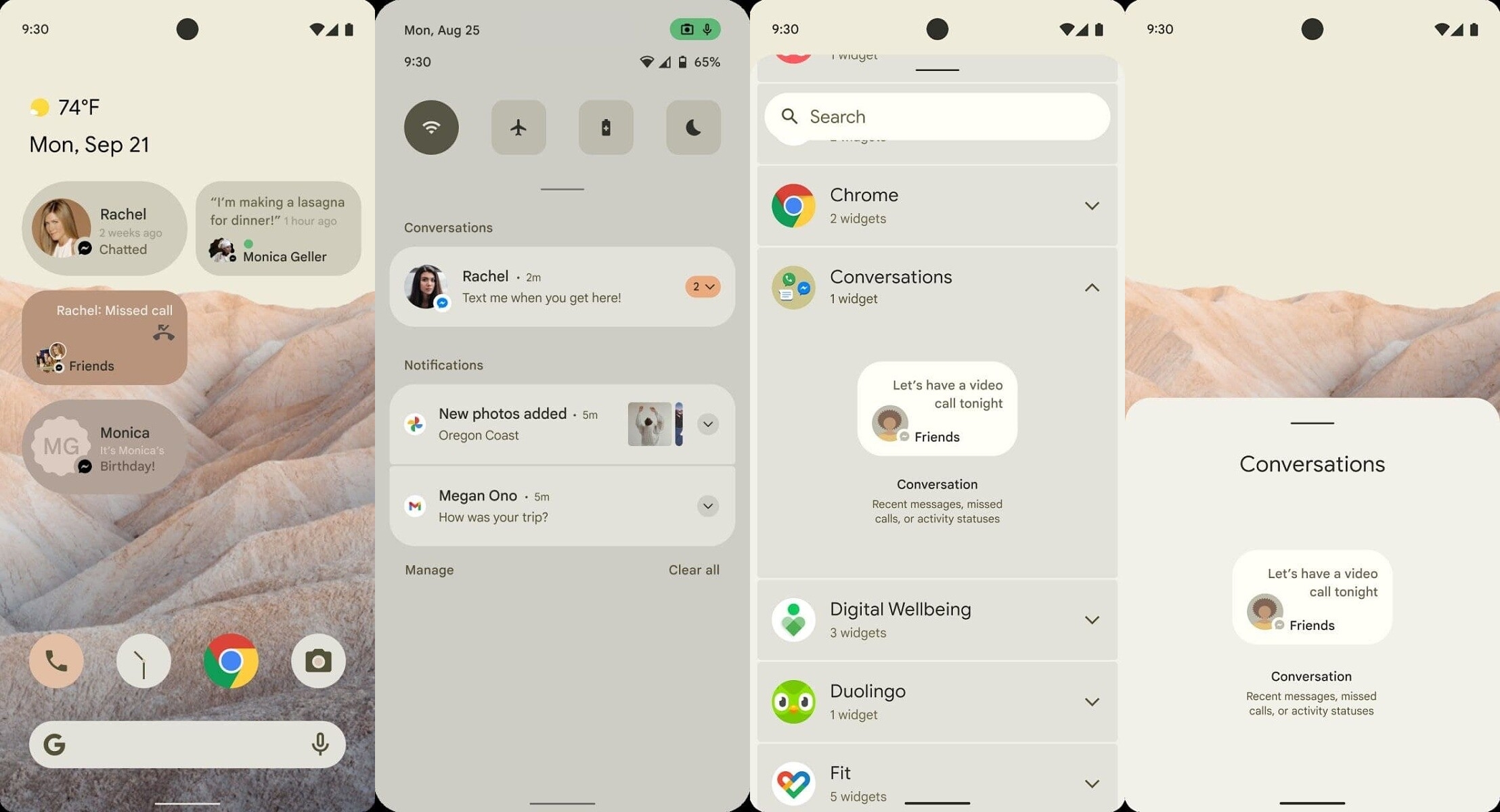 Nouvelle interface d’Android 12 avec un thème adapté au fond d’écran.