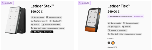 Capture d'écran des nouveaux wallets crypto Ledger