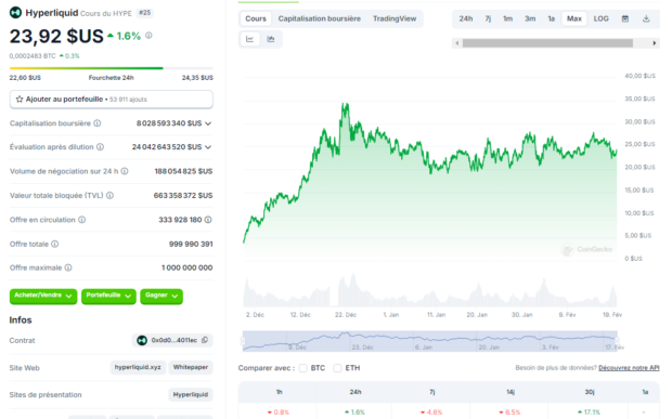 Capture d'écran de l'évolution du HYPE depuis sa création