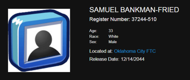 Fiche du prisonnier Sam Bankman-Fried